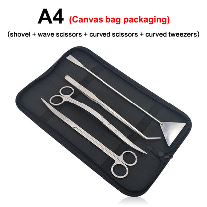 Aquarium Cleaning Tools Set Stainless Steel Scissors Tweezers Shovel Wave Trimmer Aquatic Plant Care Kit for Fish Tanks