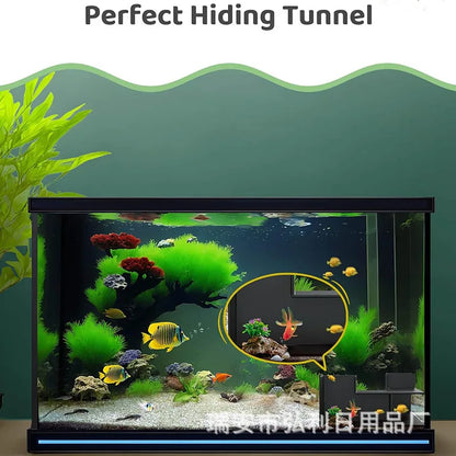Underground Aquarium Tunnel Hideout – Fish & Shrimp Shelter, Buried Corner Cave for Corydoras, Loaches, Plecos & Shrimp Tanks