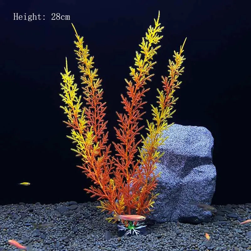 Artificial Underwater Aquarium Plant – Plastic Aquatic Shrub with Resin Base for Fish Tank Decoration