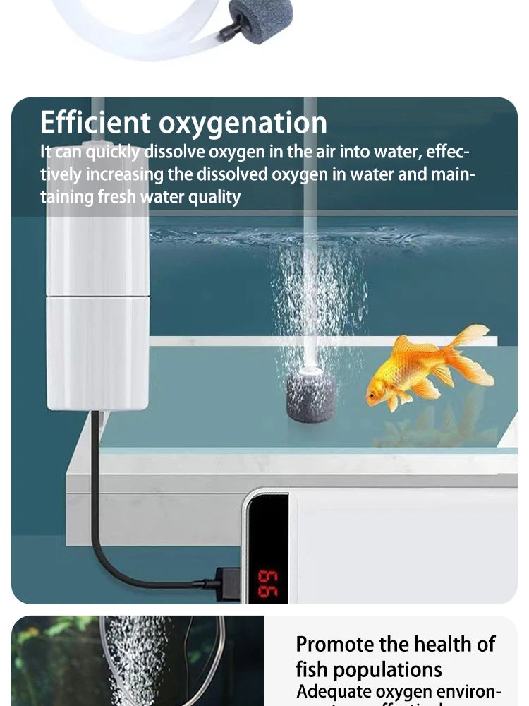 USB Portable Mini Aquarium Air Pump – Rechargeable Oxygenator for Small Fish Tanks & Outdoor Fishing
