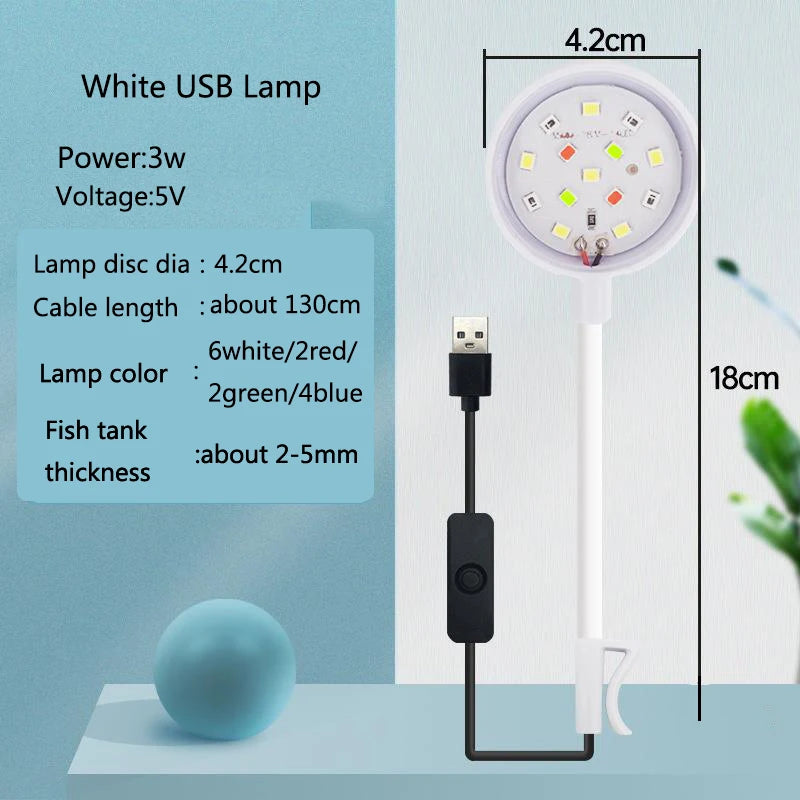 USB LED Aquarium Light – 3W Waterproof Mini Fish Tank Lamp for Underwater Lighting and Aquatic Plant Decor
