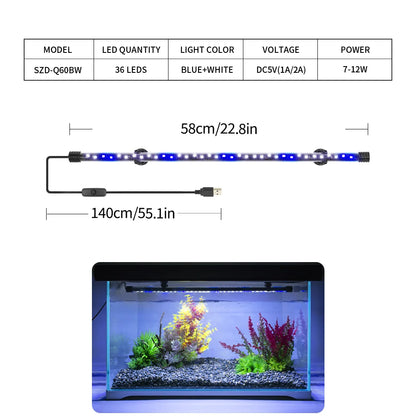 USB LED Aquarium Light Bar for Fish Tanks and Aquatic Plants (18–58 cm, Waterproof)