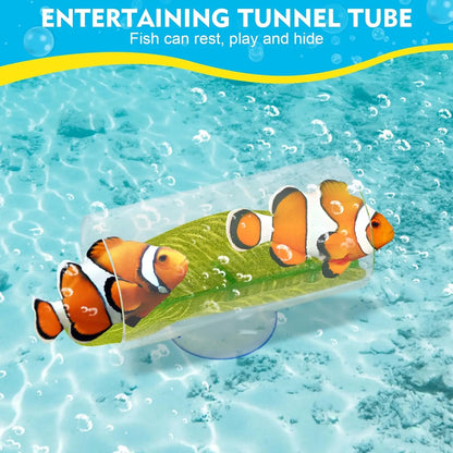 Acrylic Betta Fish Tunnel – Transparent Observation Tube with Leaf Mat | Small Aquarium Hideout & Enrichment Decoration