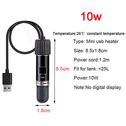 USB Mini Submersible Aquarium Heater for Small Tanks, 26°C Constant Temperature, 10W