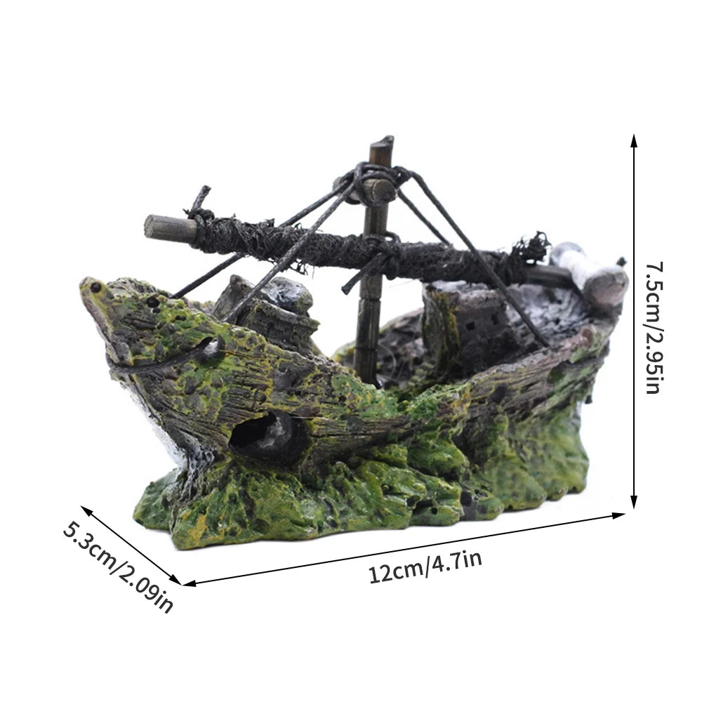 Pirate Shipwreck Aquarium Ornament – Resin Sunken Ship Cave Decoration