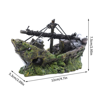 Pirate Shipwreck Aquarium Ornament – Resin Sunken Ship Cave Decoration