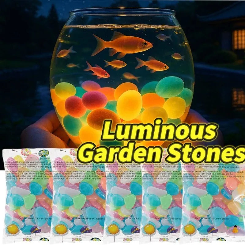 Glow-in-the-Dark Garden Pebbles – 3–5mm Luminous Decorative Stones for Aquarium, Pathways, and DIY Landscaping (100–500pcs)