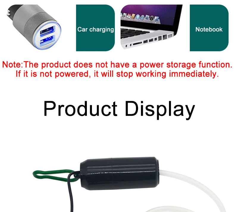 USB Mini Aquarium Air Pump – Silent Oxygenator with Air Stone, Portable 5V Oxygen Aerator for Fish Tanks & Outdoor Use