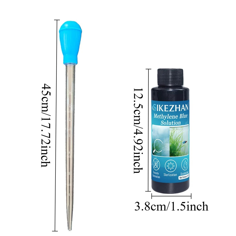 Aquarium Siphon Water Changer + Methylene Blue Treatment Kit | Mini Tank Cleaner & Fish Disease Support