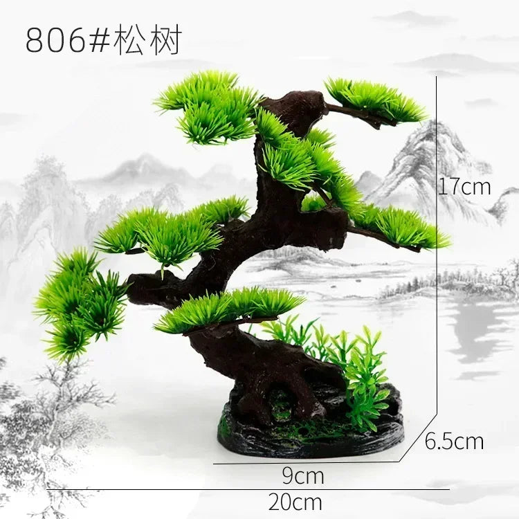 Artificial Aquarium Bonsai Tree – Resin Base with Lush Green Foliage for Aquascaping & Fish Tank Landscaping