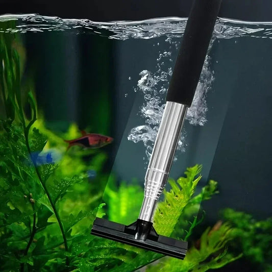 Telescopic Aquarium Silicone Scraper – Stainless Steel Extendable Cleaning Brush for Algae Removal & Glass Maintenance