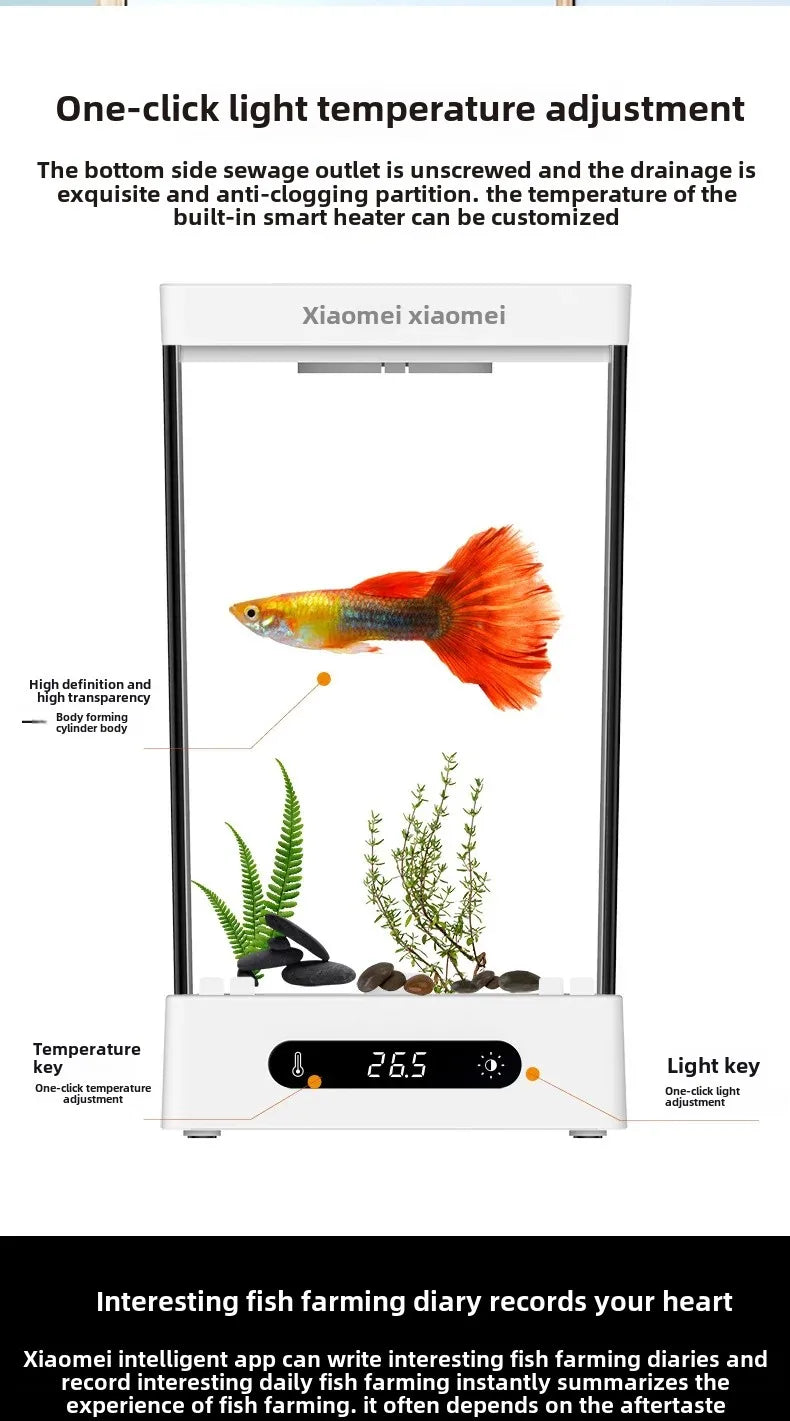 Smart Betta Fish Tank – Mini Desktop Self-Circulating Aquarium with Intelligent Heating, RGB Lighting & App Control (1.6L)