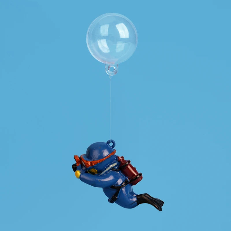 Floating Diver & Mermaid Aquarium Ornament | Mini Resin Cartoon Figure with Balloon Float for Fish Tank Decoration