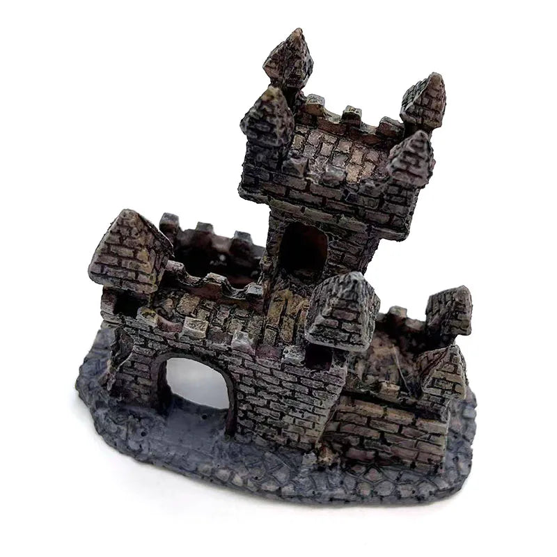 Resin Castle Aquarium Ornament – Ancient Fortress Cave Shelter for Freshwater and Saltwater Tanks