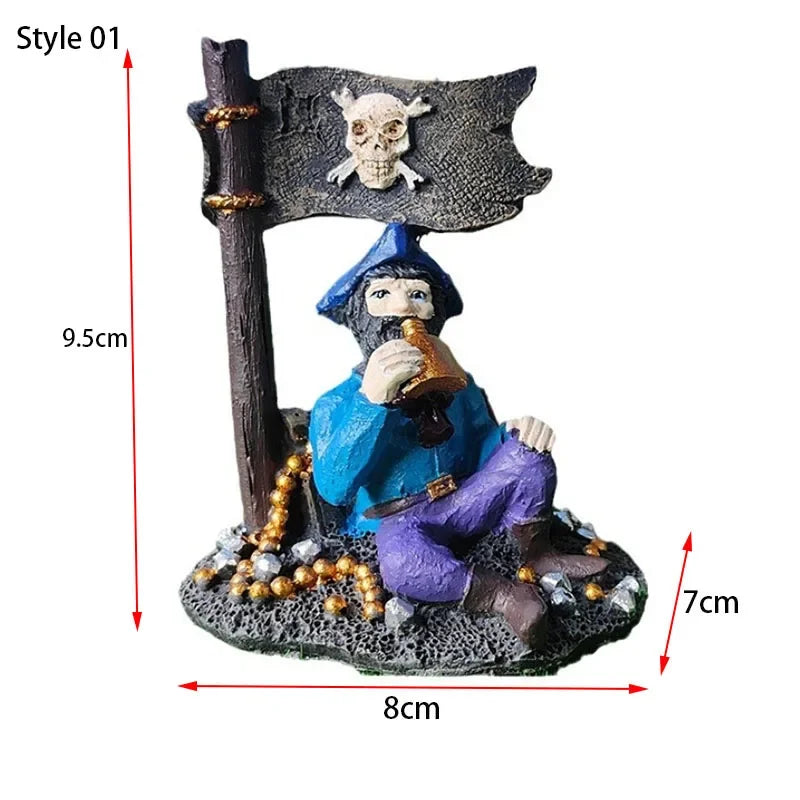 Resin Pirate Captain Aquarium Ornament