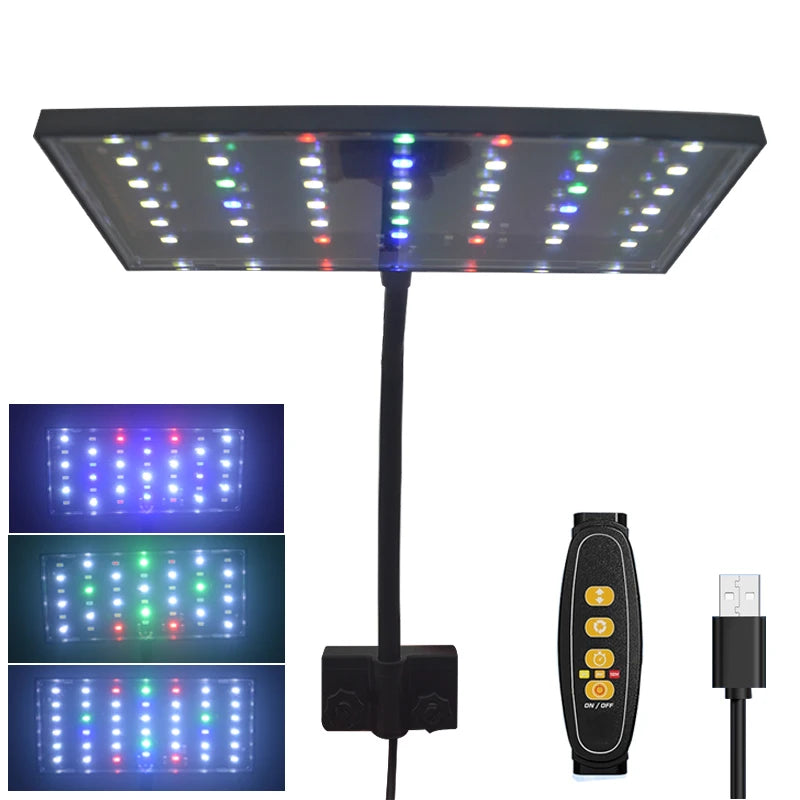 USB Aquarium LED Grow Light – Full Spectrum Clip-On Lamp with 10-Level Brightness, Timer & 360° Adjustable Arm for Planted Tanks