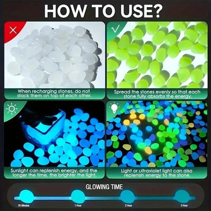 Glow-in-the-Dark Garden Pebbles – 3–5mm Luminous Decorative Stones for Aquarium, Pathways, and DIY Landscaping (100–500pcs)
