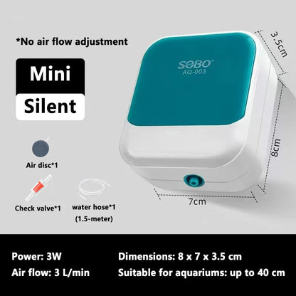 SOBO Silent Aquarium Oxygen Pump – 5W Adjustable Air Volume, High-Power Aerator for Fish Tanks, Deep-Water Oxygenation 220V