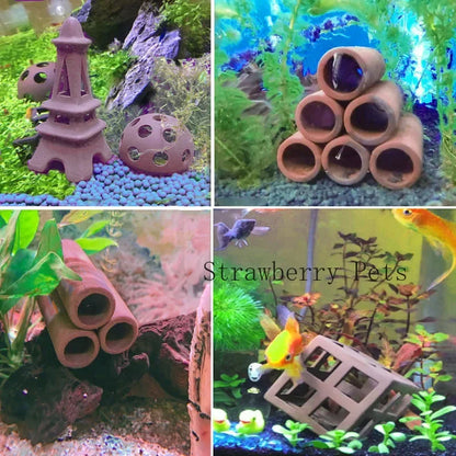 Ceramic Aquarium Shelter Houses – Shrimp & Fish Hiding Caves, Breeding Pots & Natural Stone-Style Tank Decor