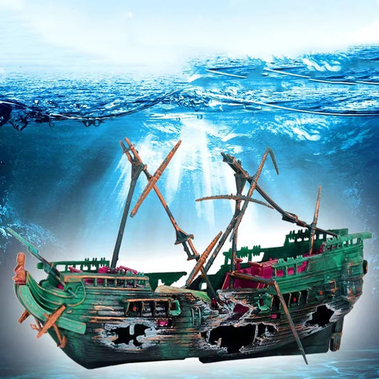 Resin Sunken Ship For Aquarium - 24cmx 10.5cm x6cm
