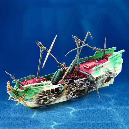 Resin Sunken Ship For Aquarium - 24cmx 10.5cm x6cm