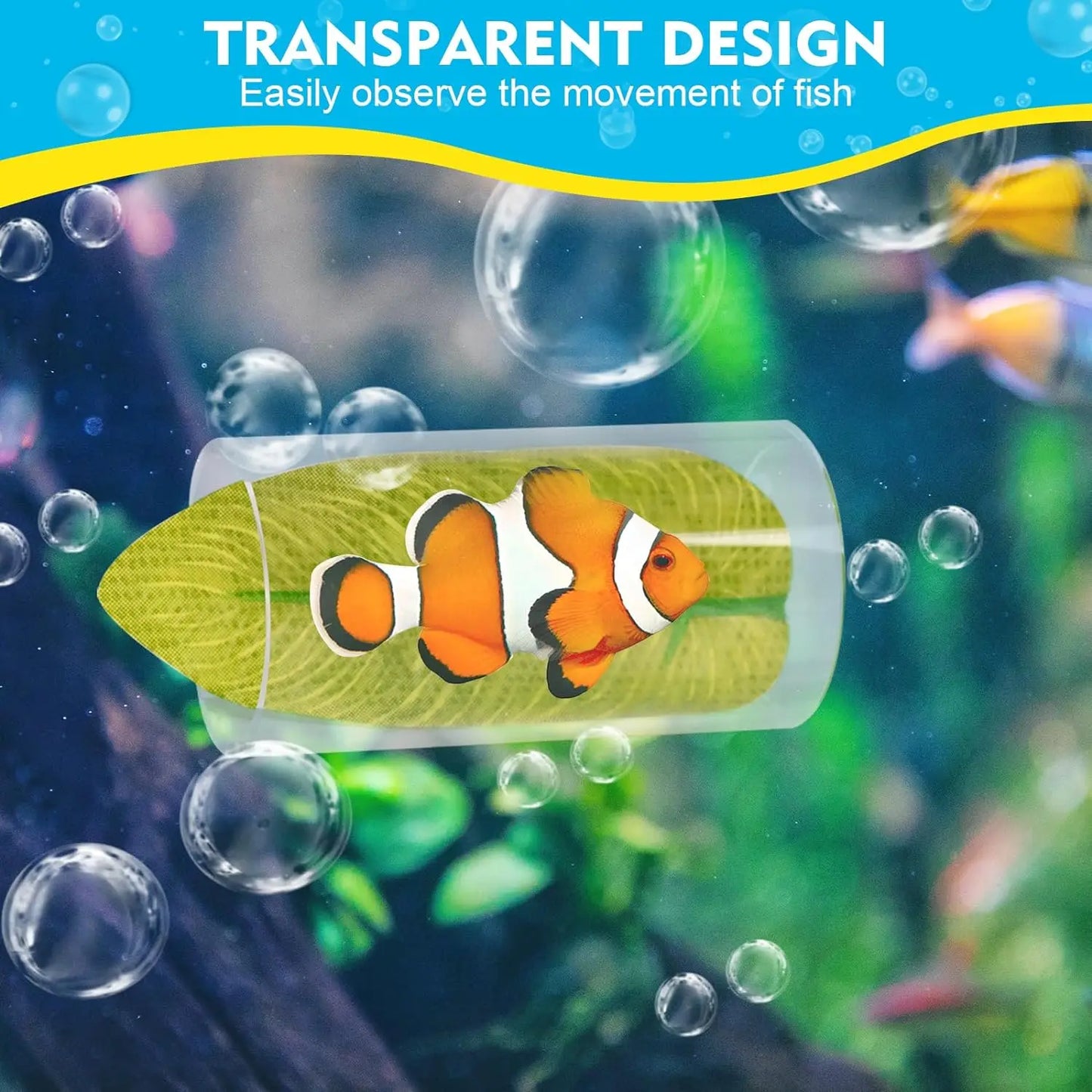 Acrylic Betta Fish Tunnel – Transparent Observation Tube with Leaf Mat | Small Aquarium Hideout & Enrichment Decoration