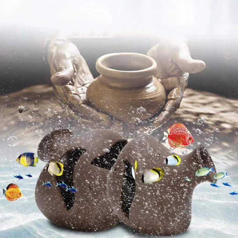 Ceramic Aquarium Shelter Houses – Shrimp & Fish Hiding Caves, Breeding Pots & Natural Stone-Style Tank Decor