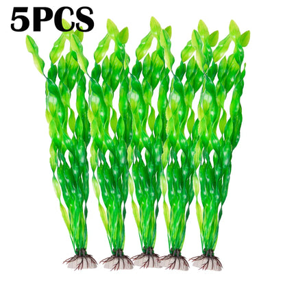 Artificial Aquarium Plants – 5pcs / 10pcs Plastic Aquatic Plants with Ceramic Base for Fish Tank Decoration
