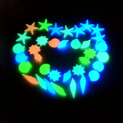 100PCS Marine Luminous Stones – Glow-in-the-Dark Aquarium Shell & Starfish Decor Stones for Landscapes, Tanks & Gardens
