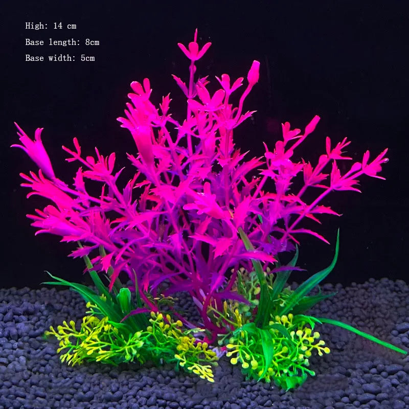 Artificial Underwater Aquarium Plant – Plastic Aquatic Shrub with Resin Base for Fish Tank Decoration
