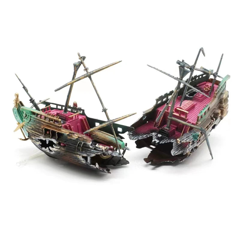 Resin Sunken Ship For Aquarium - 24cmx 10.5cm x6cm