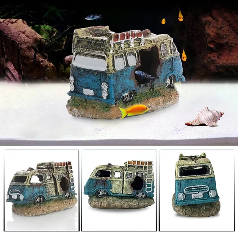 Resin Old Car Aquarium Ornament – Decorative Shelter for Freshwater and Saltwater Tanks