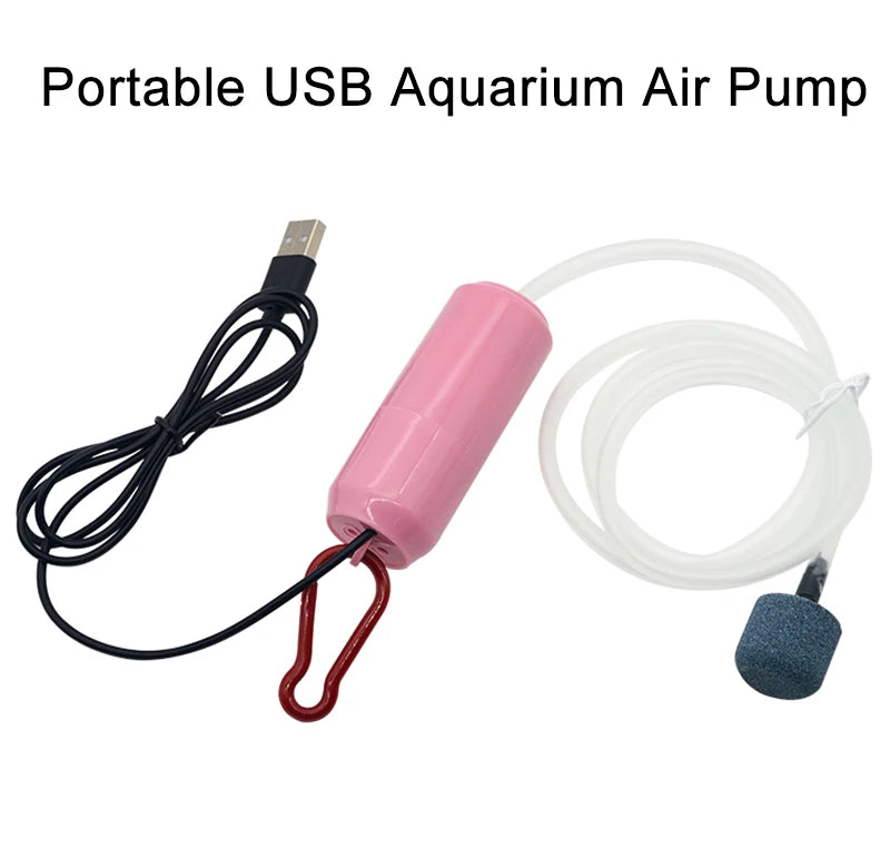 USB Mini Aquarium Air Pump – Silent Oxygenator with Air Stone, Portable 5V Oxygen Aerator for Fish Tanks & Outdoor Use