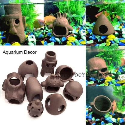 Ceramic Aquarium Shelter Houses – Shrimp & Fish Hiding Caves, Breeding Pots & Natural Stone-Style Tank Decor