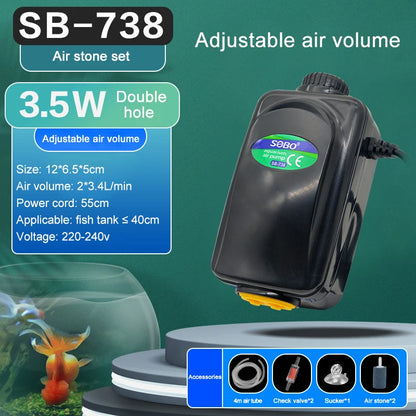 SOBO High-Power Aquarium Air Pump (220–240V) – Ultra Silent Adjustable Oxygen Pump | Single / Dual / Quad Outlet Models