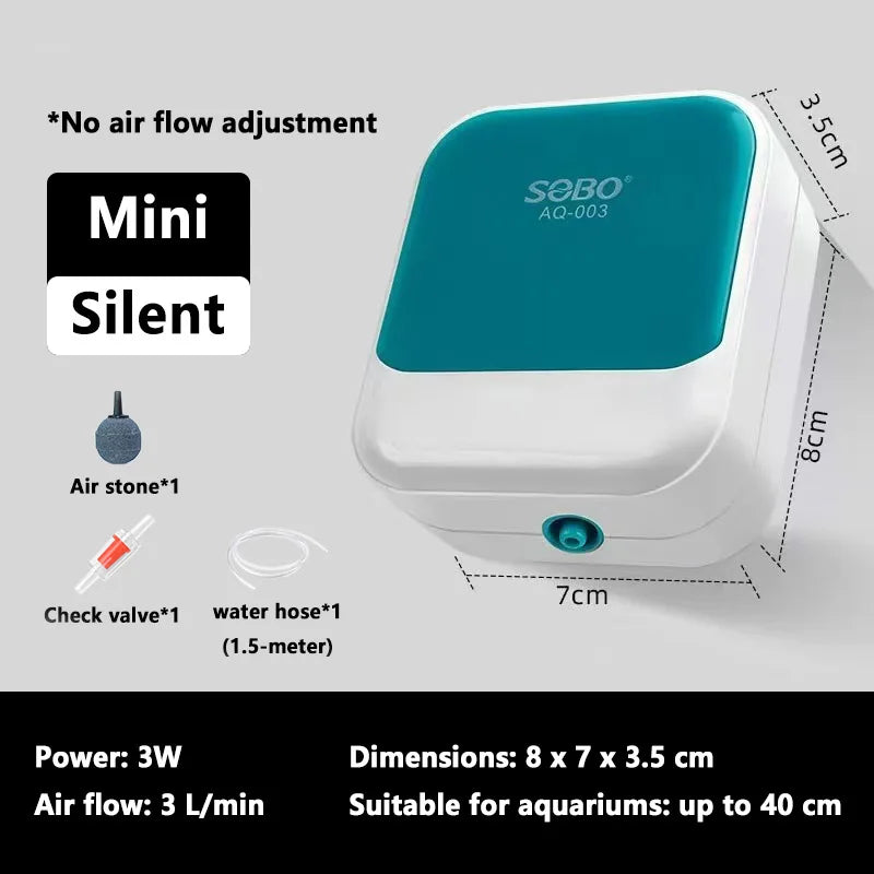 SOBO Silent Aquarium Oxygen Pump – 5W Adjustable Air Volume, High-Power Aerator for Fish Tanks, Deep-Water Oxygenation 220V