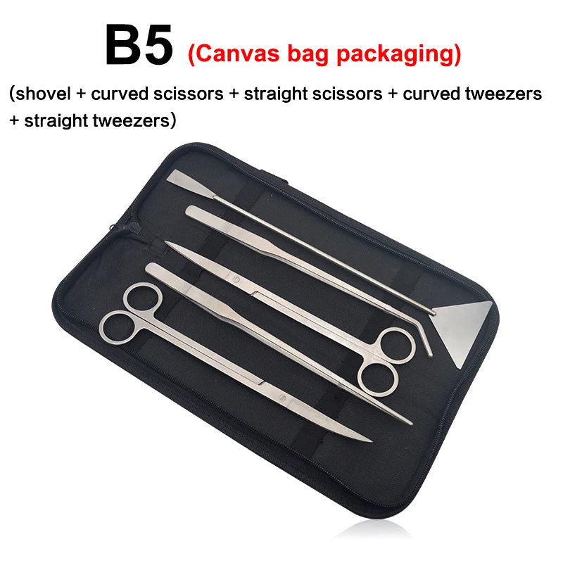 Aquarium Cleaning Tools Set Stainless Steel Scissors Tweezers Shovel Wave Trimmer Aquatic Plant Care Kit for Fish Tanks