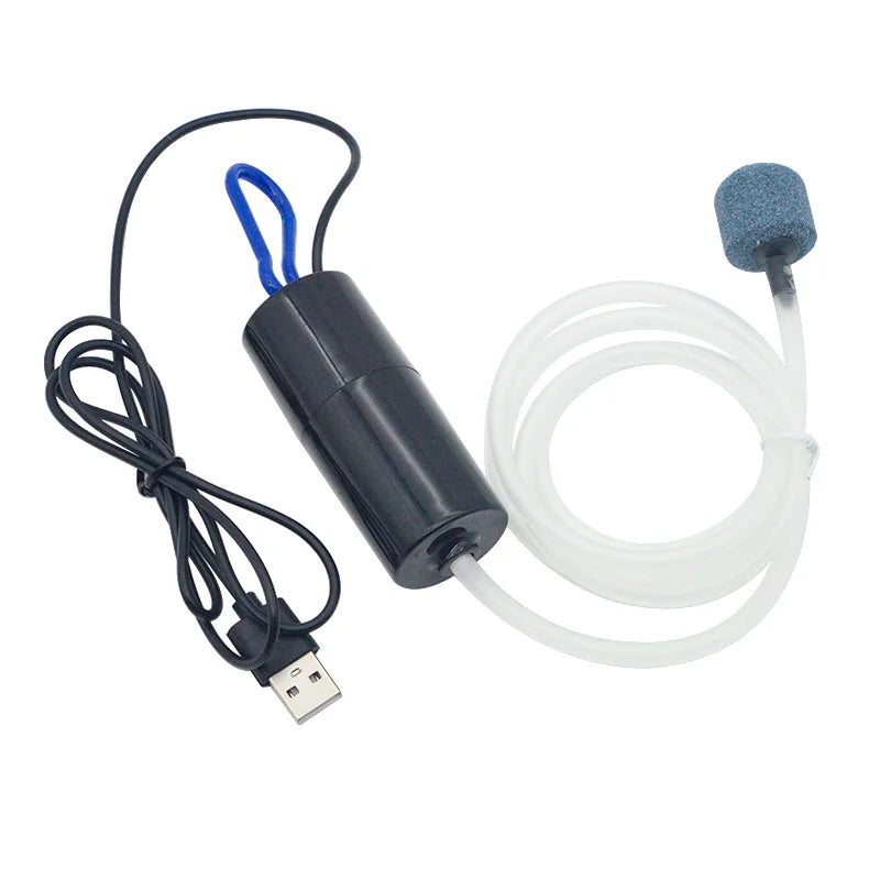 USB Mini Aquarium Air Pump – Silent Oxygenator with Air Stone, Portable 5V Oxygen Aerator for Fish Tanks & Outdoor Use