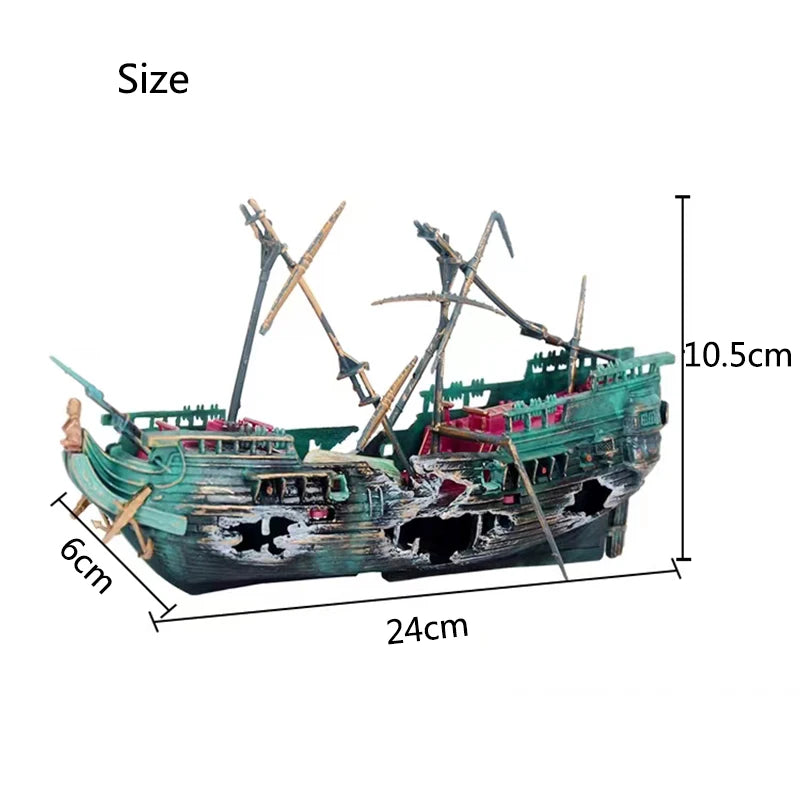 Resin Sunken Ship For Aquarium - 24cmx 10.5cm x6cm