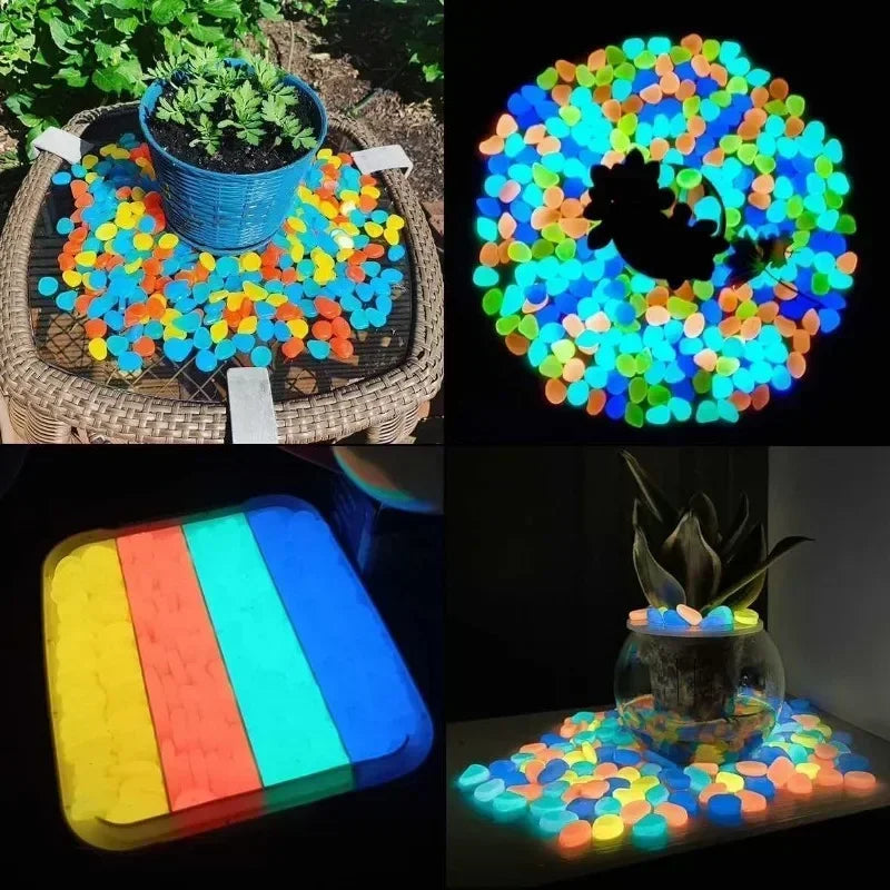 Glow-in-the-Dark Garden Pebbles – 3–5mm Luminous Decorative Stones for Aquarium, Pathways, and DIY Landscaping (100–500pcs)