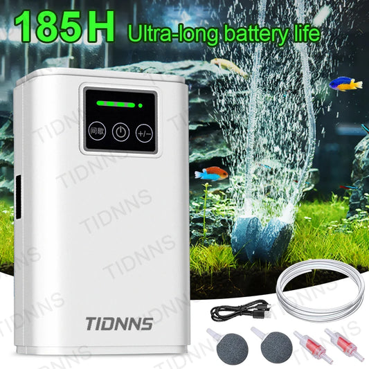 Rechargeable Aquarium Air Pump 6000mAh – Portable Oxygen Booster with AC/DC Auto-Switch & 185h Backup
