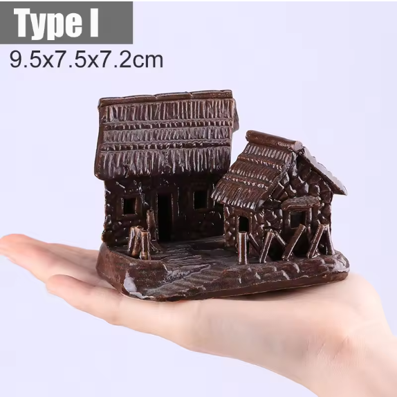 Retro Mini House Bungalow Resin Ornaments  Perfect for Aquariums, Bonsai, and Landscaping