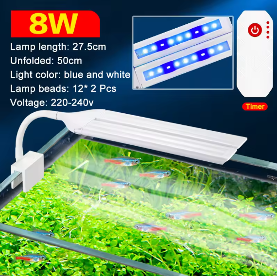 Adjustable Full Spectrum LED Aquarium Clip Light with Timer for Aquatic Plants and Fish Tanks