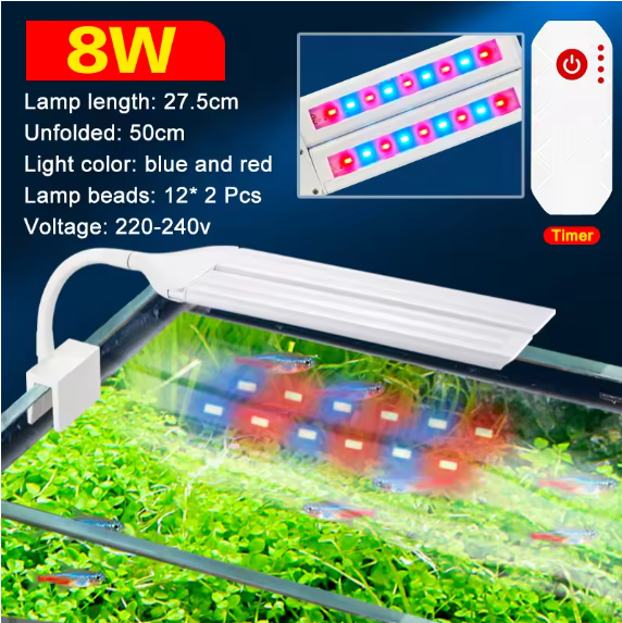 Adjustable Full Spectrum LED Aquarium Clip Light with Timer for Aquatic Plants and Fish Tanks