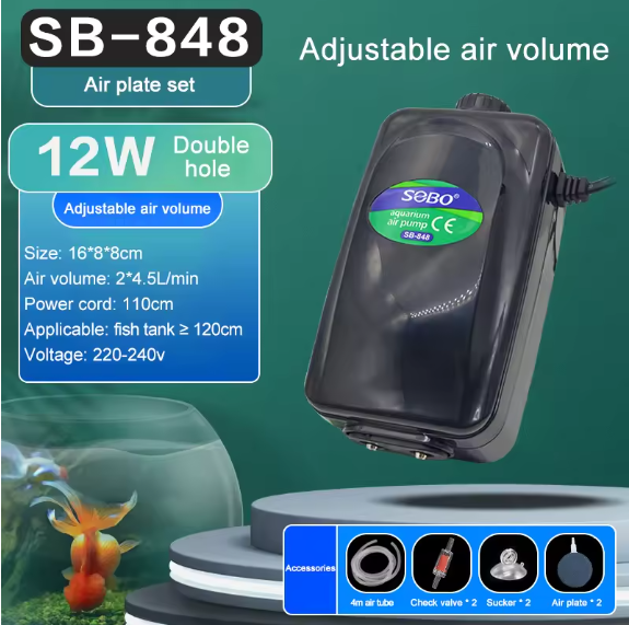 SOBO Silent Aquarium Oxygen Air Pump  Adjustable Air Volume and High Power Aerator