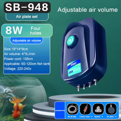 SOBO Silent Aquarium Oxygen Air Pump  Adjustable Air Volume and High Power Aerator