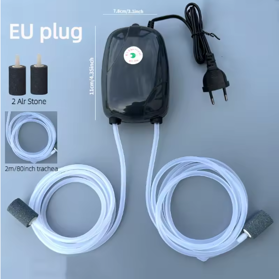 Aquarium Air Pump Mini Compressor with Single/Double Outlet and Check Valve Tube - 220V, 3W/5W