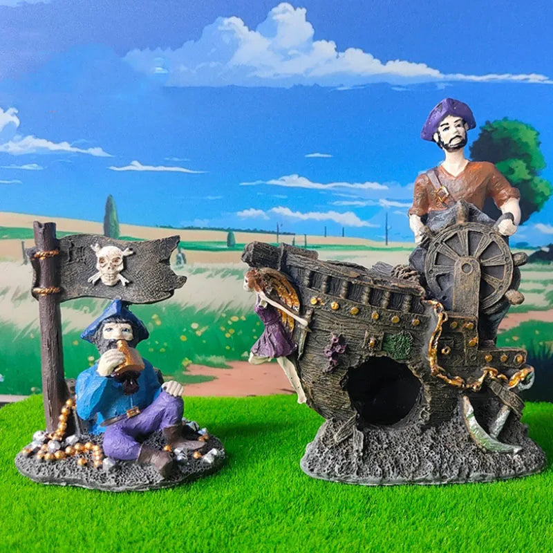 Resin Pirate Captain Aquarium Ornament