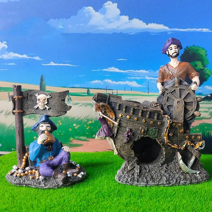 Resin Pirate Captain Aquarium Ornament