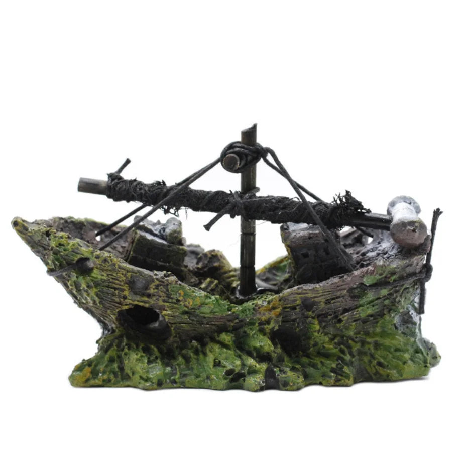 Pirate Shipwreck Aquarium Ornament – Resin Sunken Ship Cave Decoration